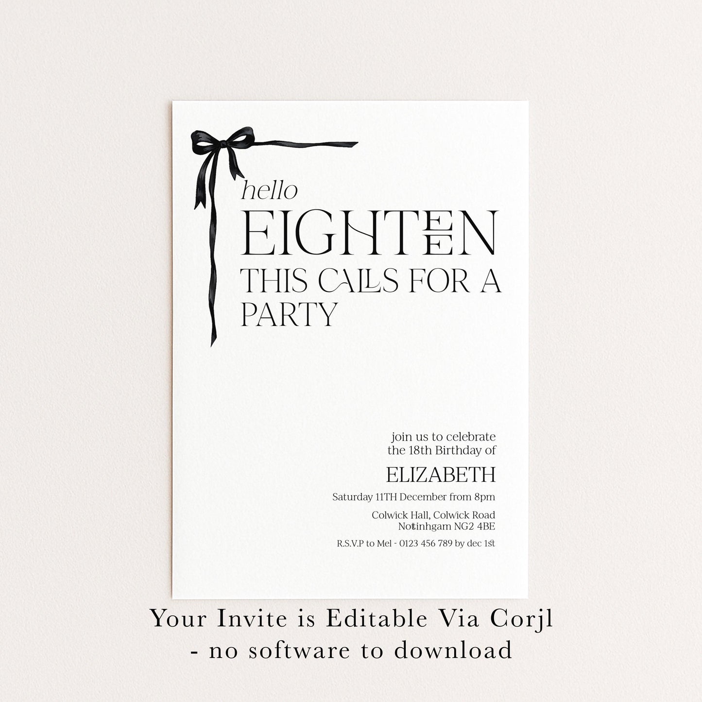 The image is a birthday party invitation for the 18th birthday of Elizabeth.