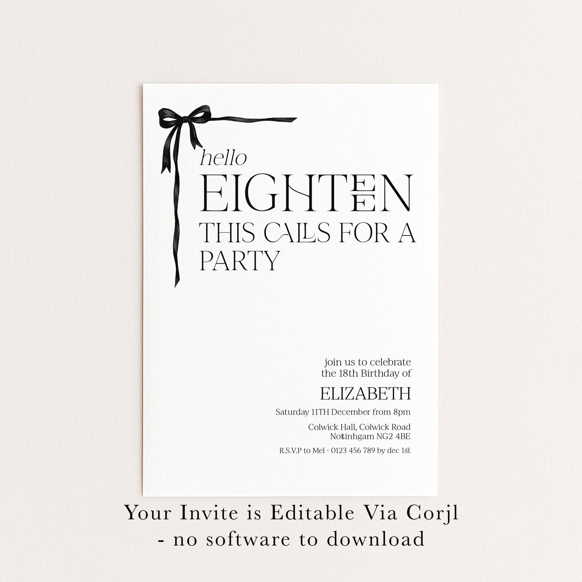 The image is a birthday party invitation for the 18th birthday of Elizabeth.