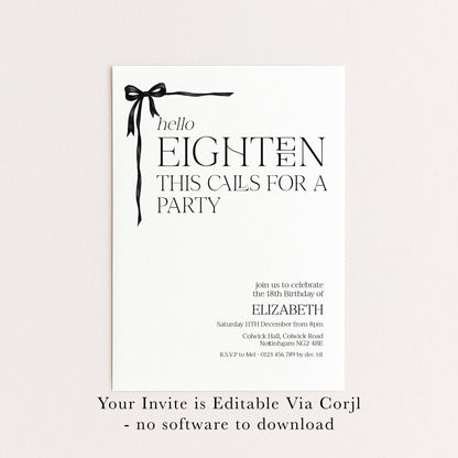 The image is a birthday party invitation for the 18th birthday of Elizabeth.