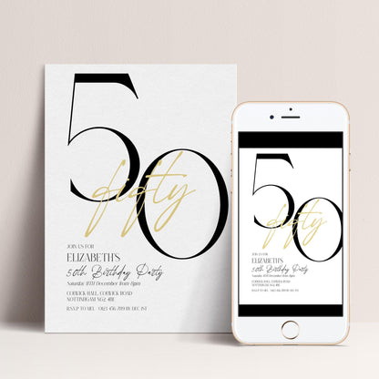 a 50th birthday party invitation for Elizabeth, with details about the event and the date.