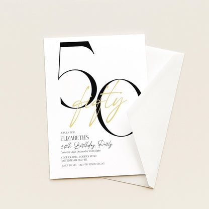 The image is a birthday invitation for Elizabeth's 50th birthday party.