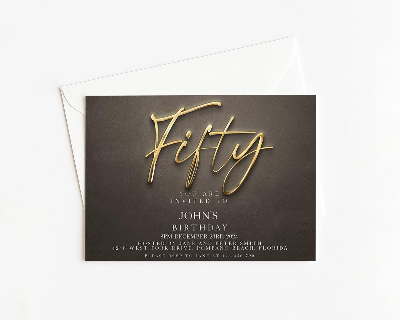 The image is a birthday invitation for John's 50th birthday.
