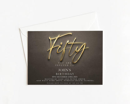 The image is a birthday invitation for John's 50th birthday.