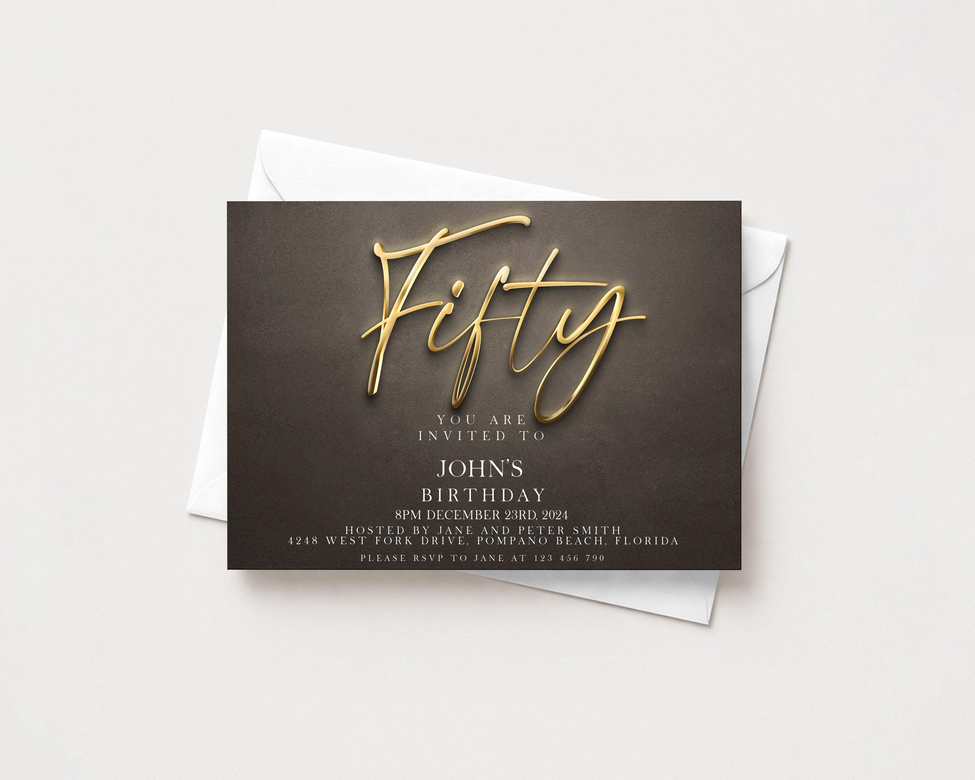 The image is a birthday invitation for John's 50th birthday.