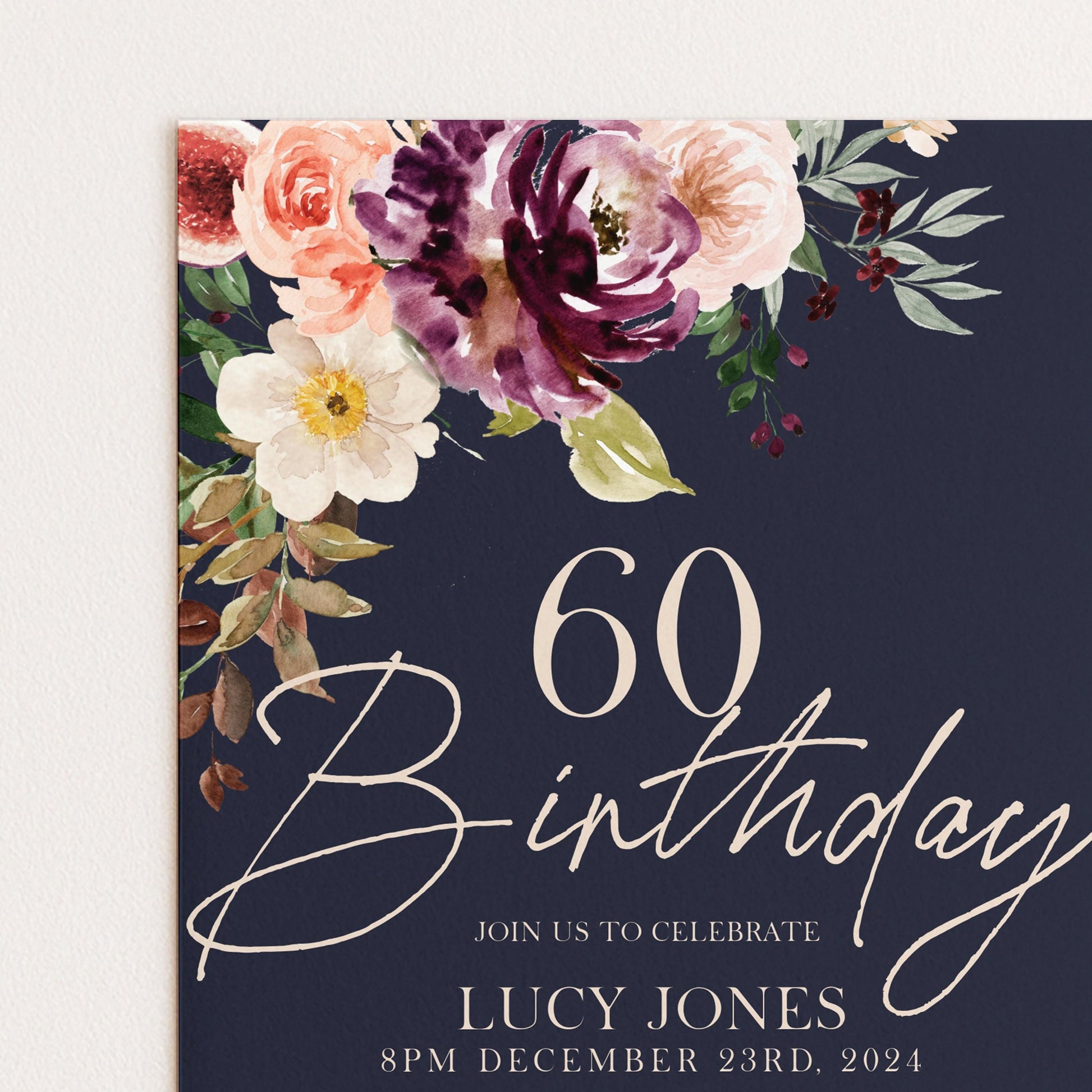 The image is a birthday invitation for a 60th birthday celebration.