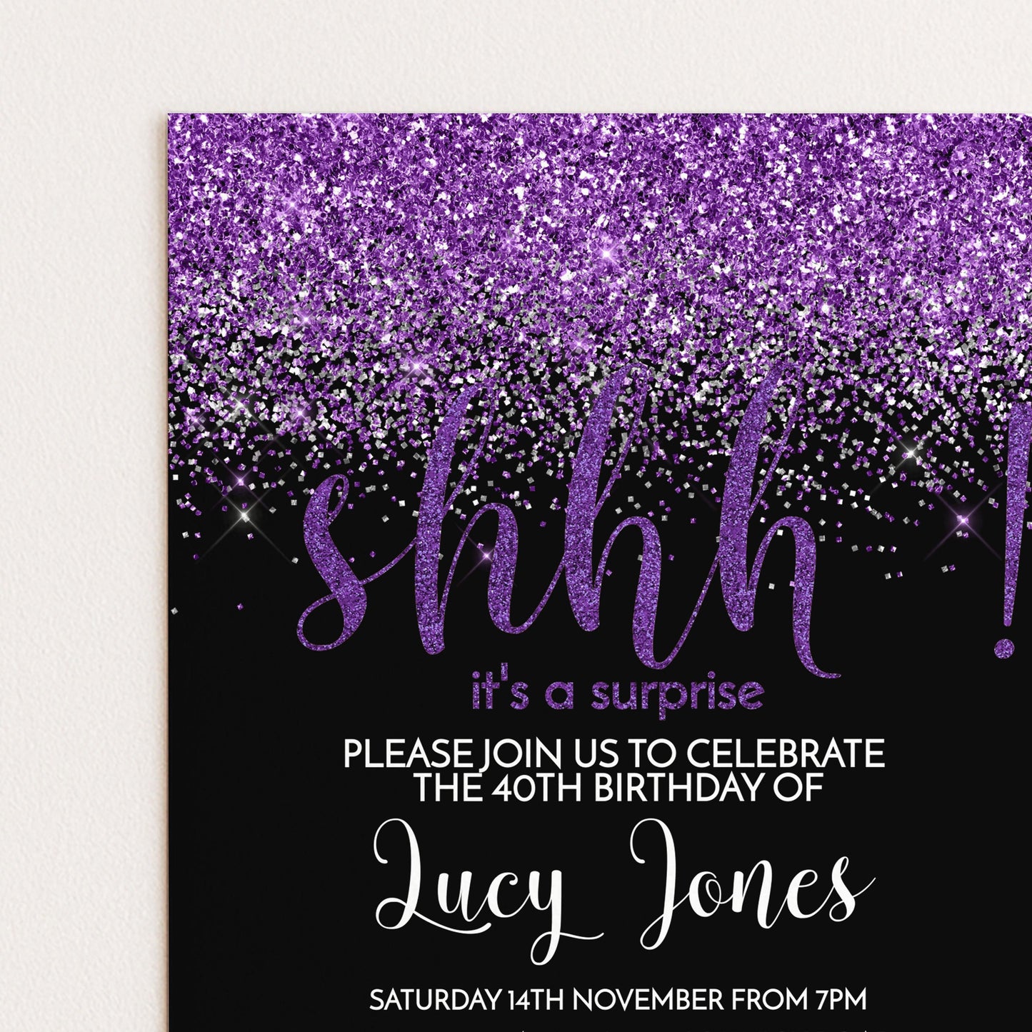 The image is a birthday party invitation for a 40th birthday celebration.