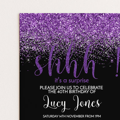 The image is a birthday party invitation for a 40th birthday celebration.