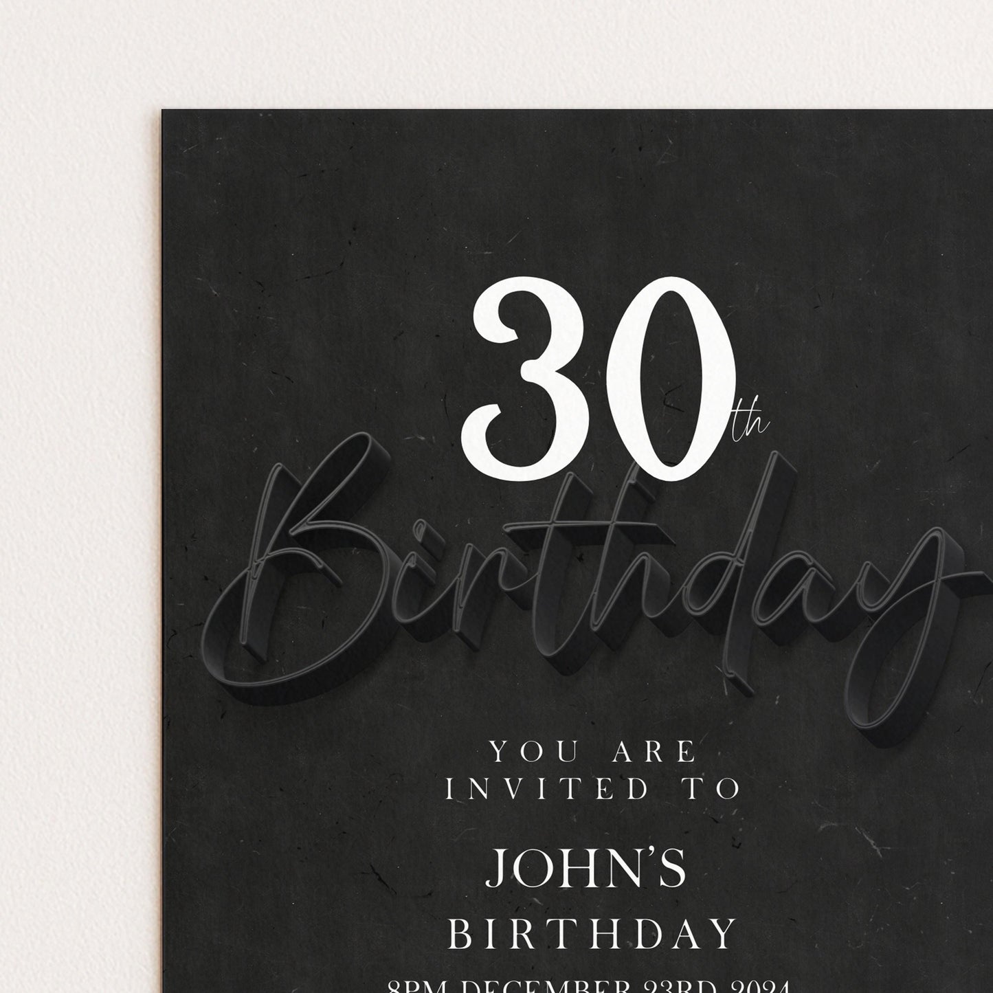 The image is a birthday invitation for John's 30th birthday.