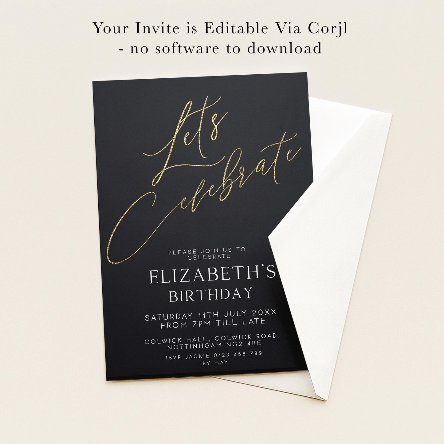 The image is a birthday invitation for Elizabeth's birthday party.