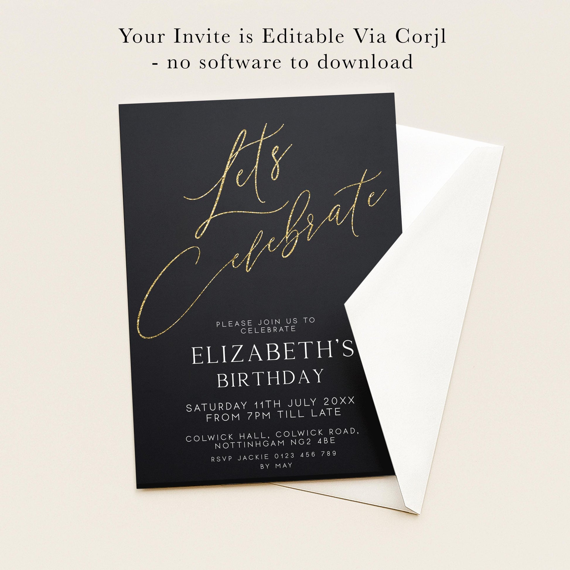 The image is a birthday invitation for Elizabeth's birthday party.