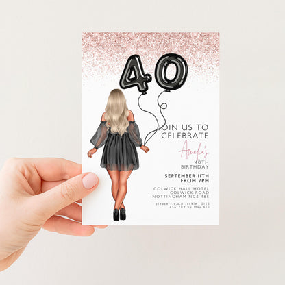 The image is a birthday invitation for a 40th birthday celebration.