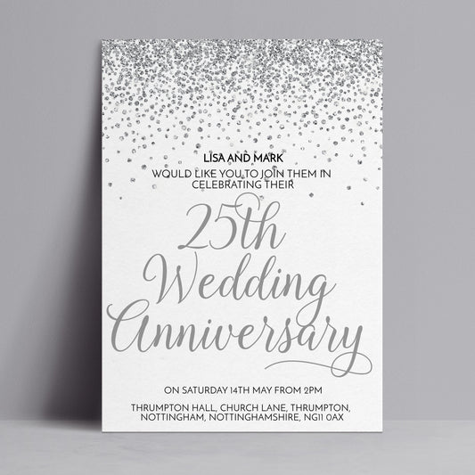 The image is a wedding anniversary invitation for Lisa and Mark, celebrating their 25th wedding anniversary.
