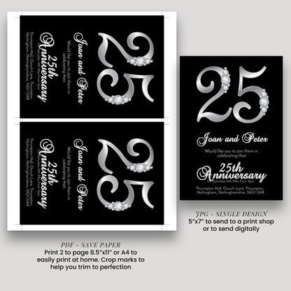 a collection of wedding anniversary-themed designs, including a large number 25, a smaller number 25, and a black and white design with a diamond pattern. The designs are intended to be used for a wedding anniversary celebration, with a focus on the couple's 25th anniversary.