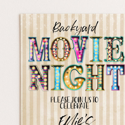 The image is a promotional poster for a backyard movie night event.