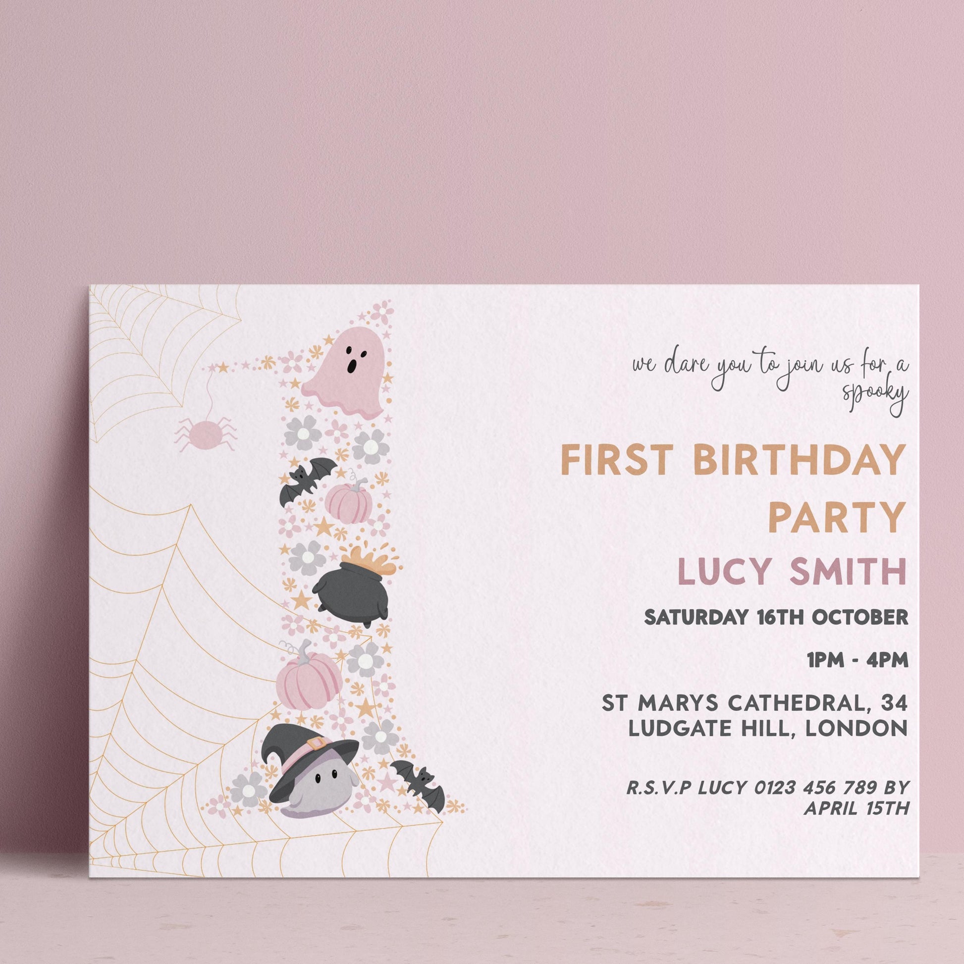 The image is a birthday party invitation for a first birthday party.