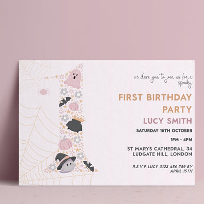 The image is a birthday party invitation for a first birthday party.