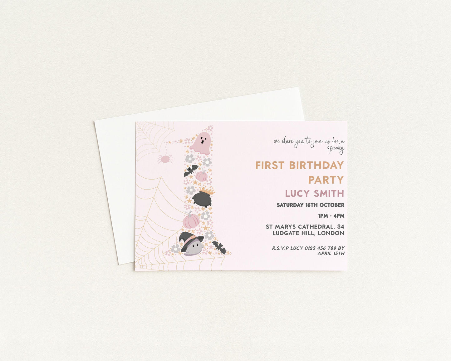 The image is a birthday party invitation for a first birthday party.