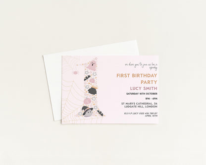 The image is a birthday party invitation for a first birthday party.