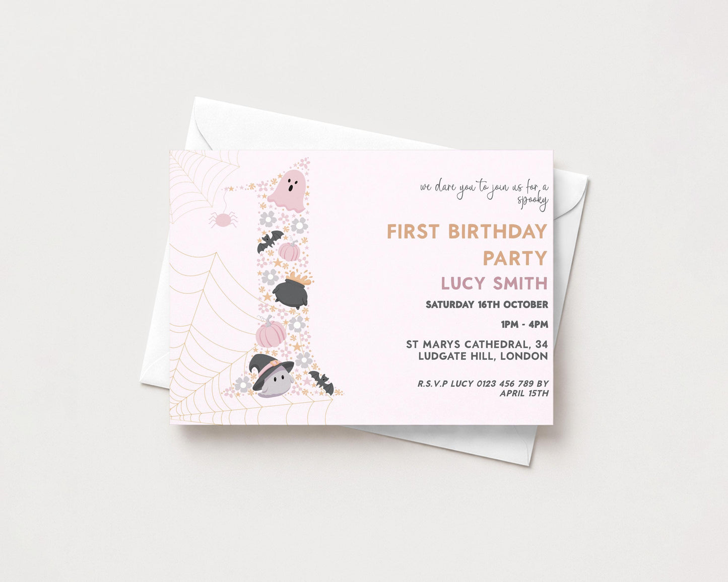 The image is a birthday party invitation for a first birthday party.