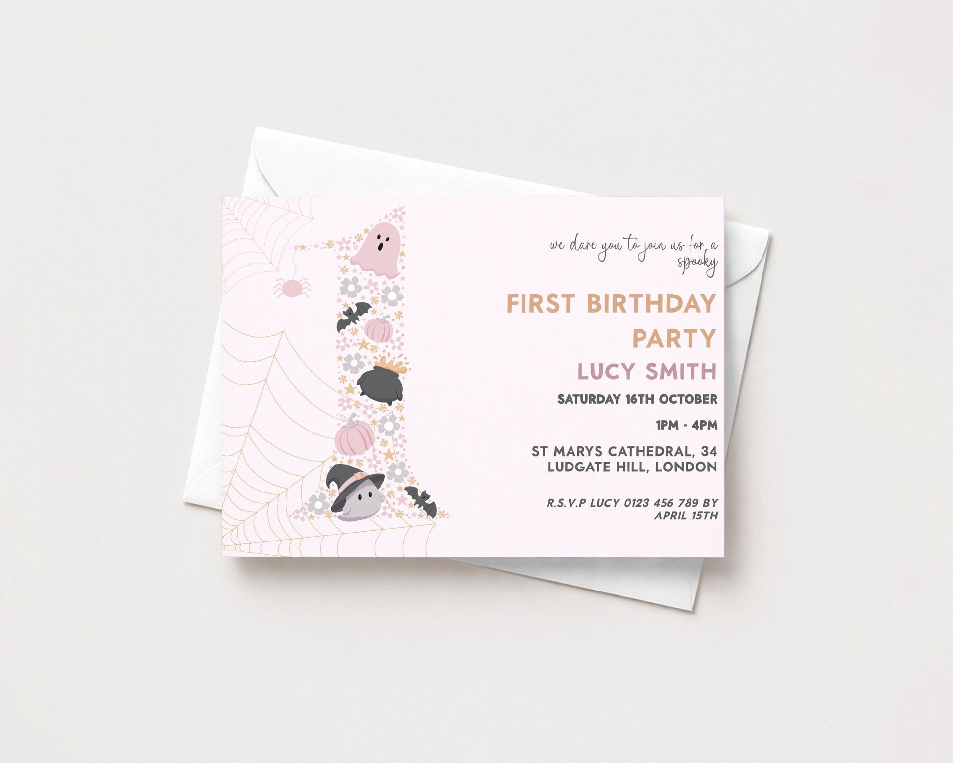 The image is a birthday party invitation for a first birthday party.