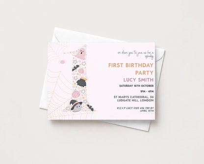The image is a birthday party invitation for a first birthday party.