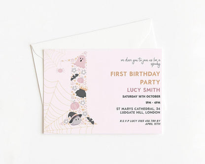 The image is a birthday party invitation for a first birthday party.