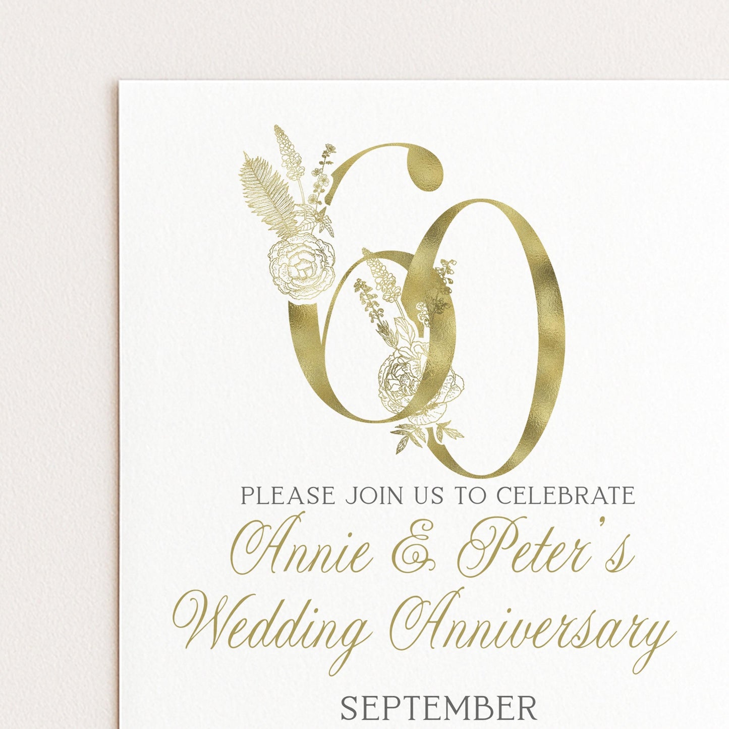 The image is a wedding invitation card for a couple celebrating their 60th wedding anniversary.