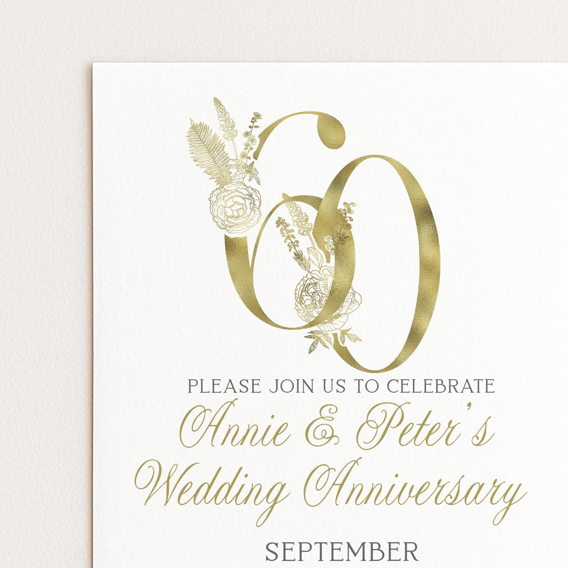 The image is a wedding invitation card for a couple celebrating their 60th wedding anniversary.