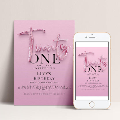 The image is a pink invitation card for a birthday party, specifically for Lucy's birthday.