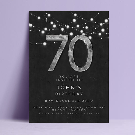 The image is a birthday invitation for John's 70th birthday party.