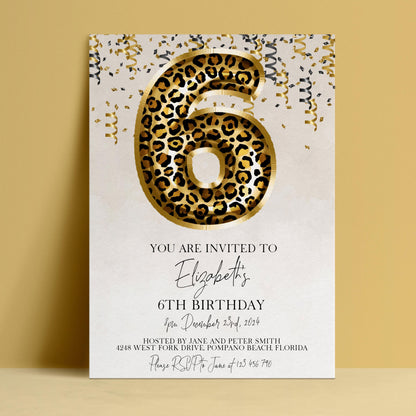 The image is a birthday invitation for a 6-year-old girl named Elizabeth.