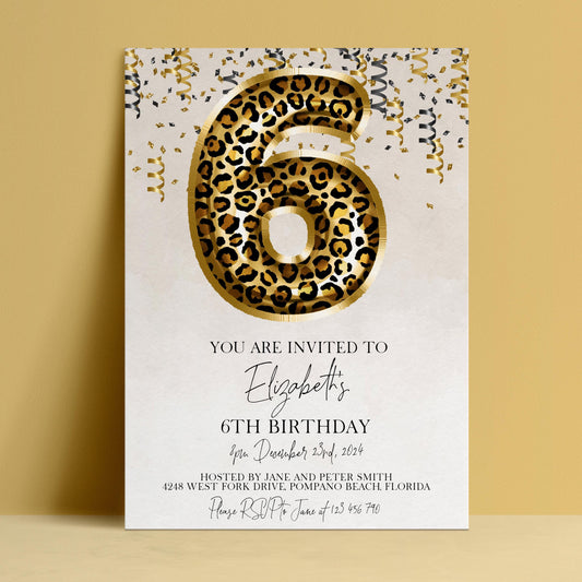 The image is a birthday invitation for a 6-year-old girl named Elizabeth.