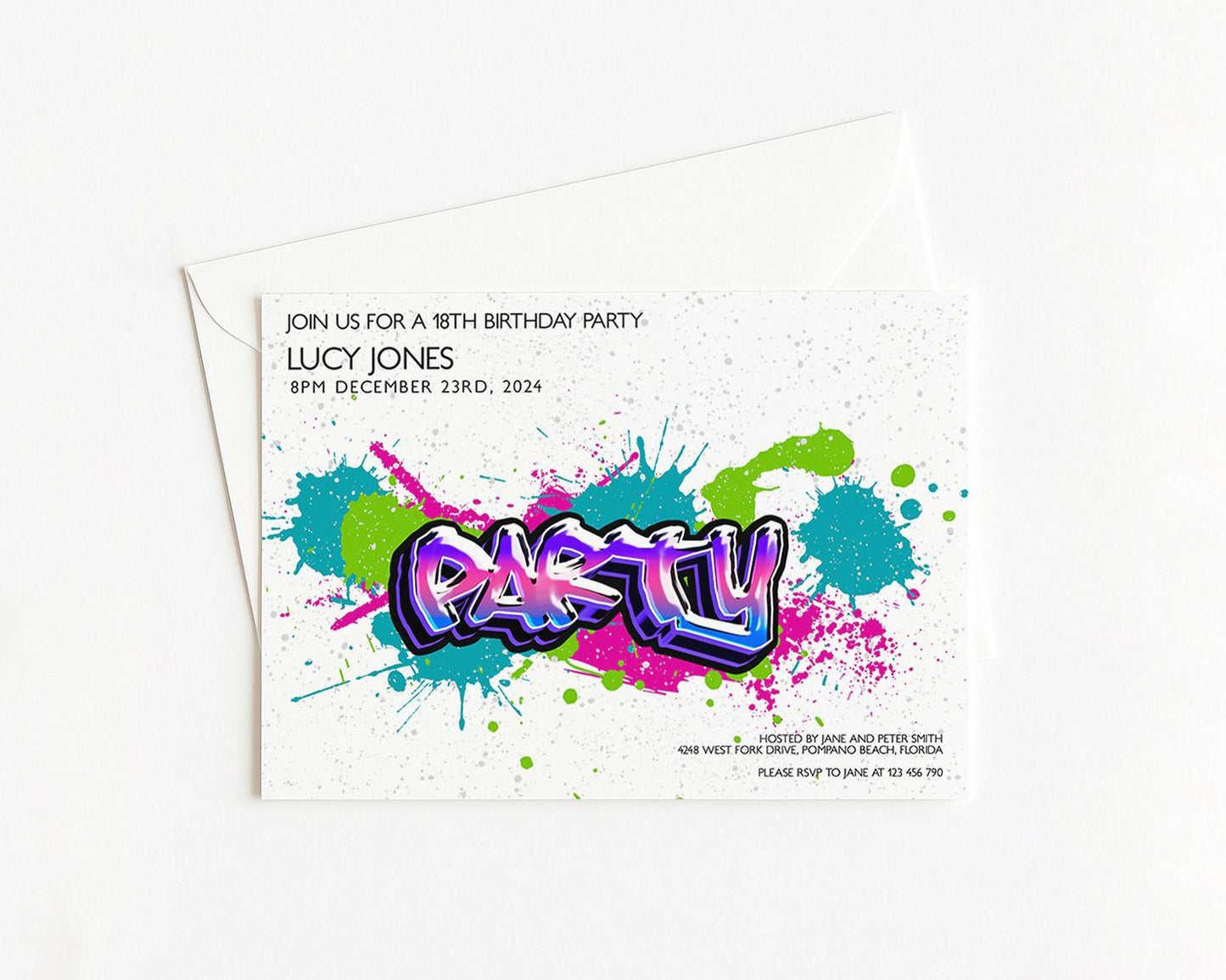 The image is a birthday party invitation for a 16th birthday party.