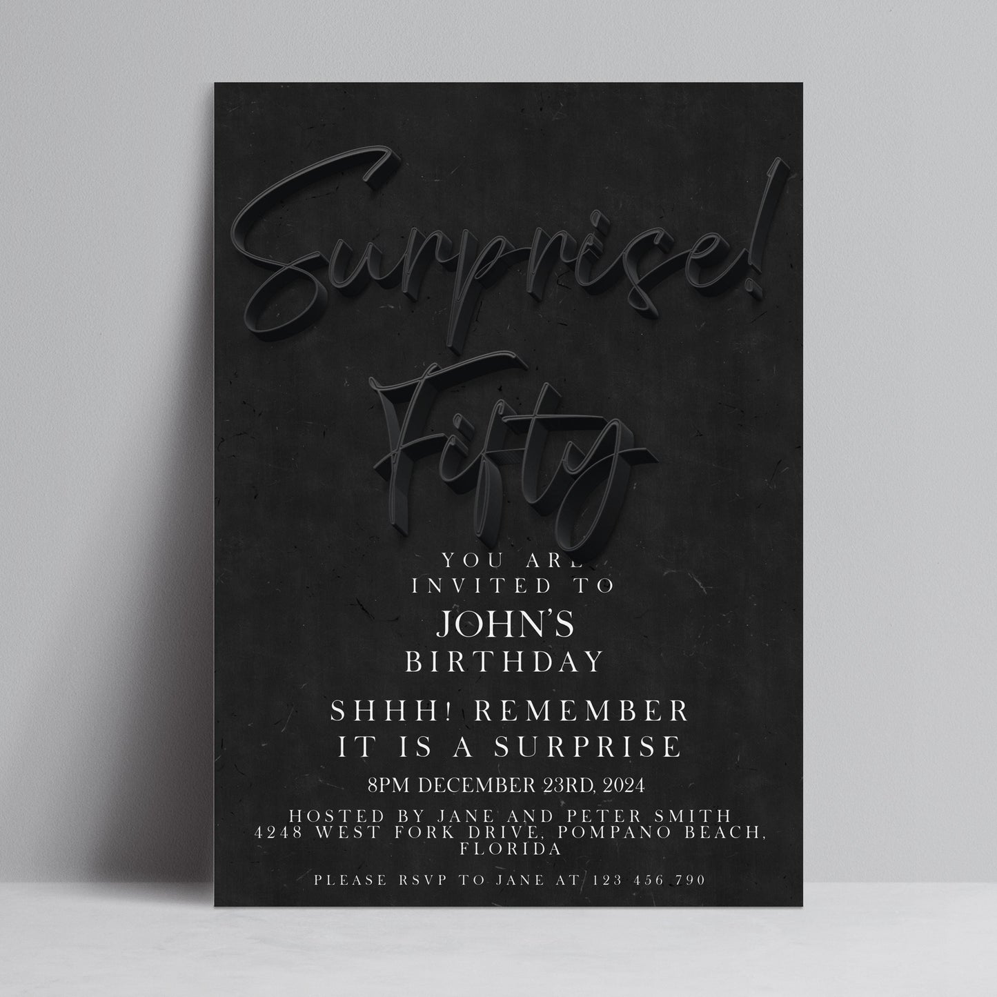 The image is a birthday party invitation for John's 50th birthday.