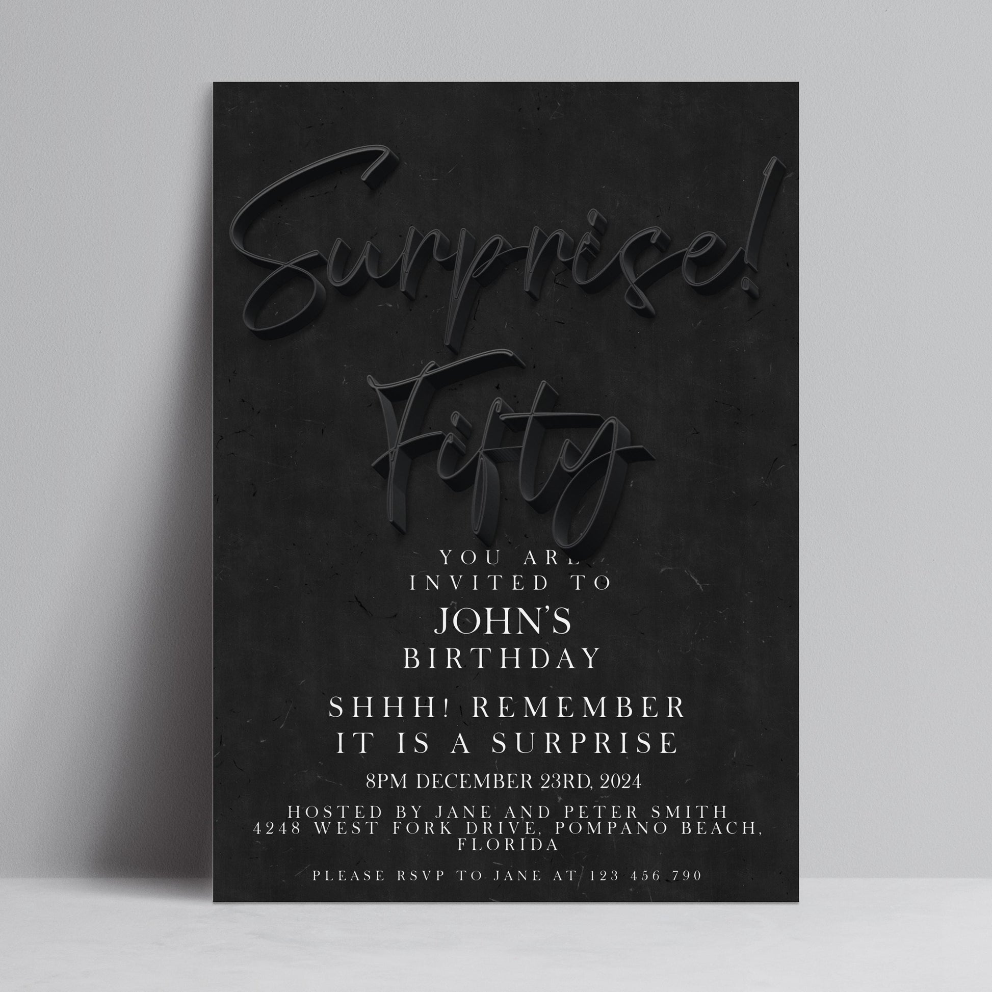 The image is a birthday party invitation for John's 50th birthday.