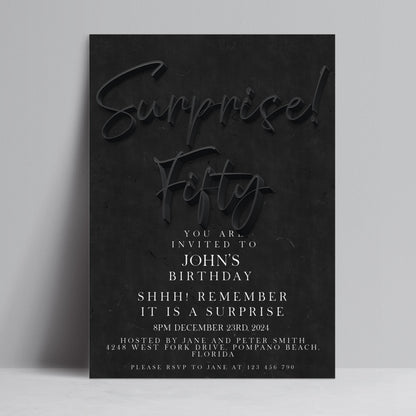 The image is a birthday party invitation for John's 50th birthday.
