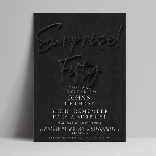 The image is a birthday party invitation for John's 50th birthday.