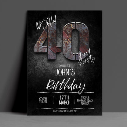 The image is a birthday party invitation for John's 40th birthday.