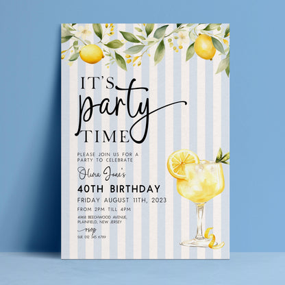 The image is a birthday party invitation for a 40th celebration.