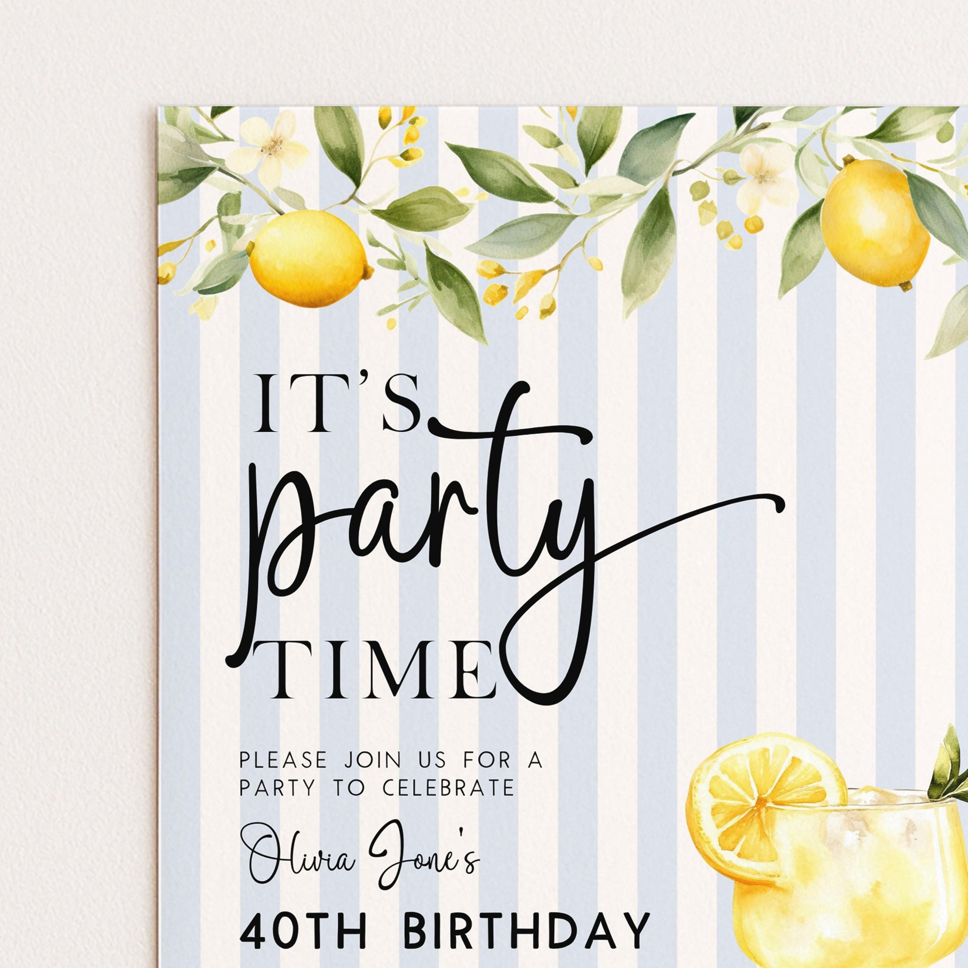 The image is a birthday party invitation for a 40th birthday celebration.