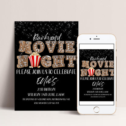 The image is a promotional poster for a backyard movie night event.