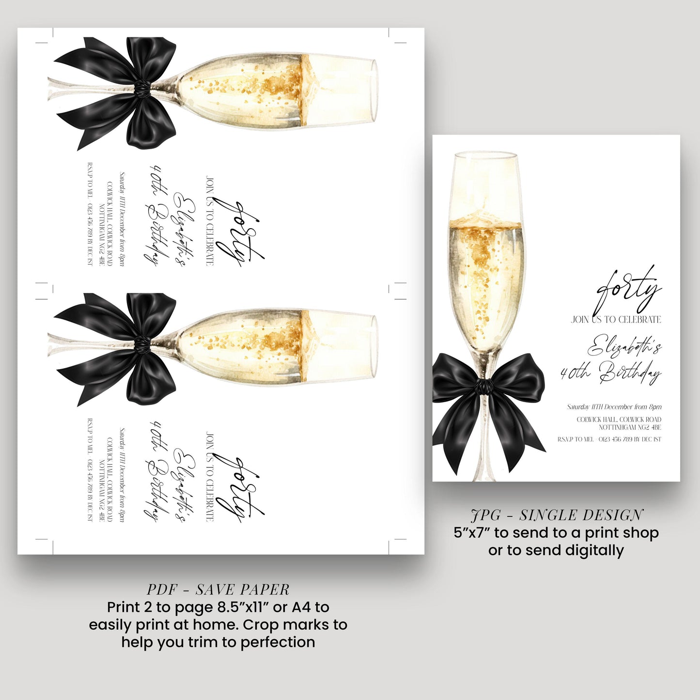 The image is a collage of two images, one depicting a champagne glass with a black ribbon and the other showing a birthday celebration. The text in the image is too small to read clearly, so I cannot provide a detailed description of the content.