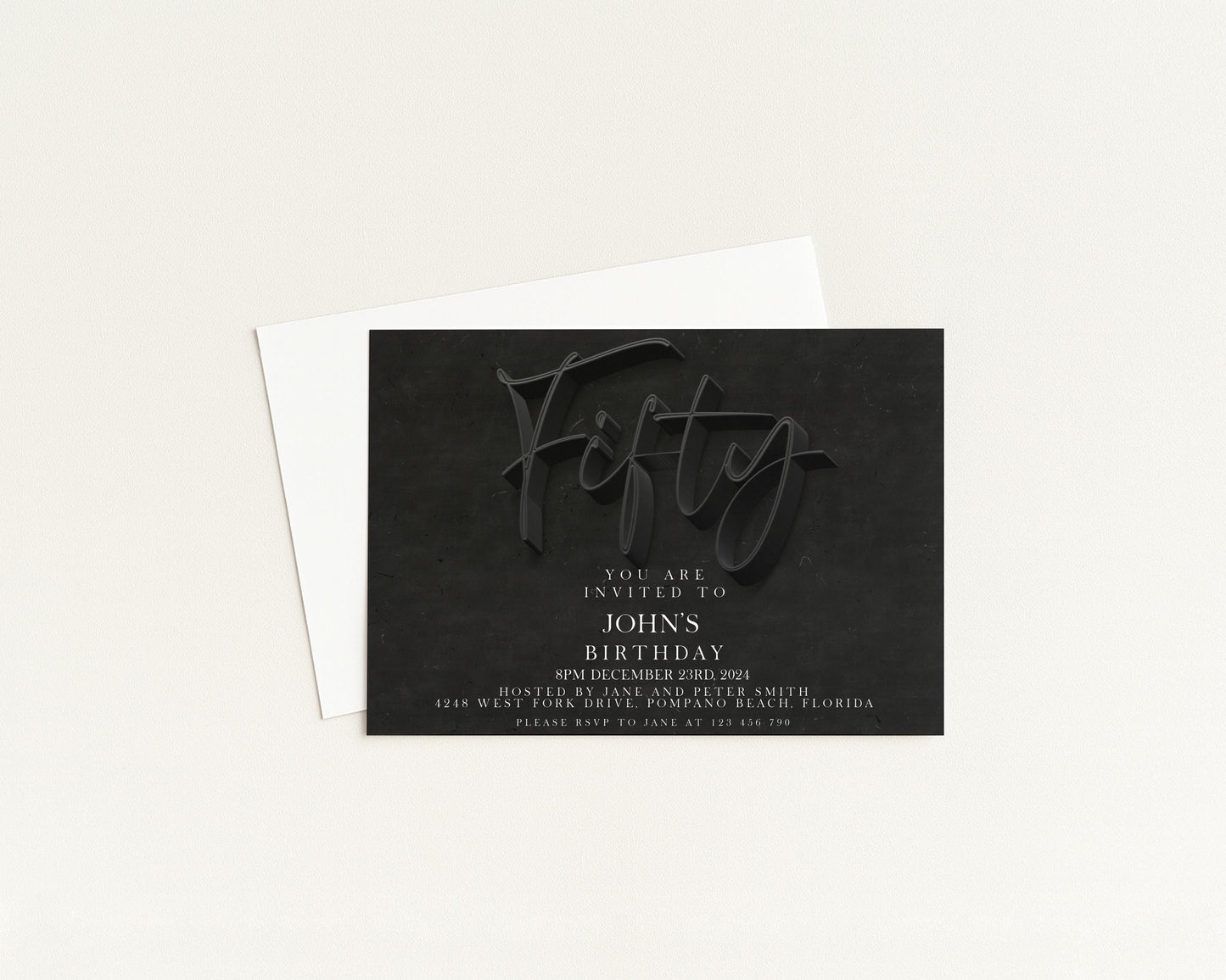 The image is a birthday invitation for John's 50th birthday.