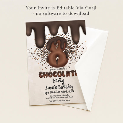 The image is a birthday party invitation for a child's 8th birthday.