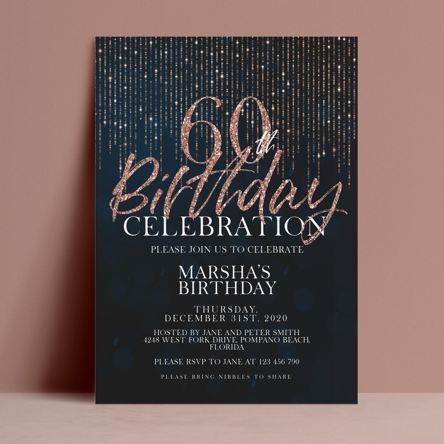 The image is a birthday party invitation for someone's 60th birthday celebration.