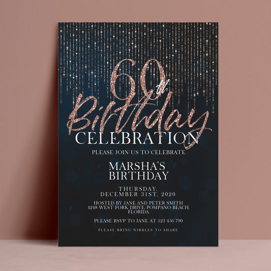 The image is a birthday party invitation for someone's 60th birthday celebration.