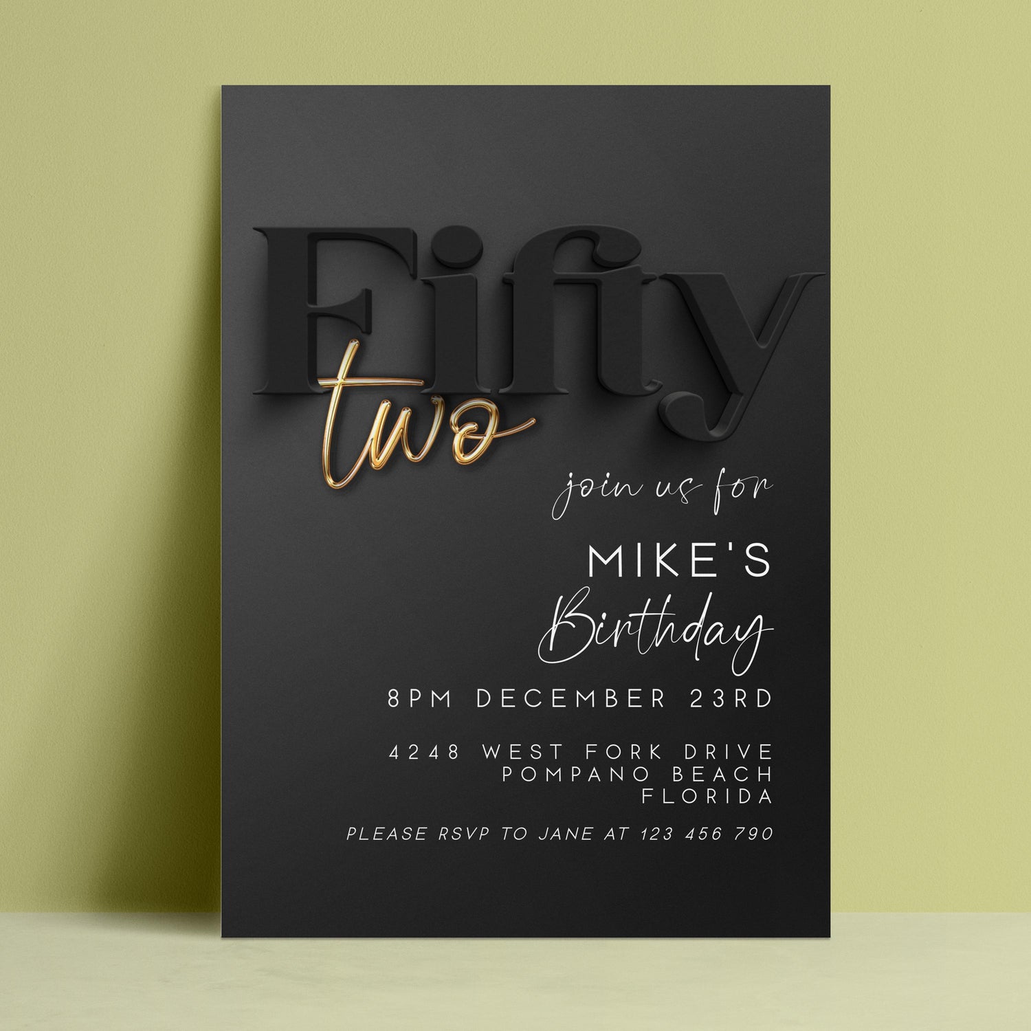 The image is a birthday invitation for Mike's 50th birthday.