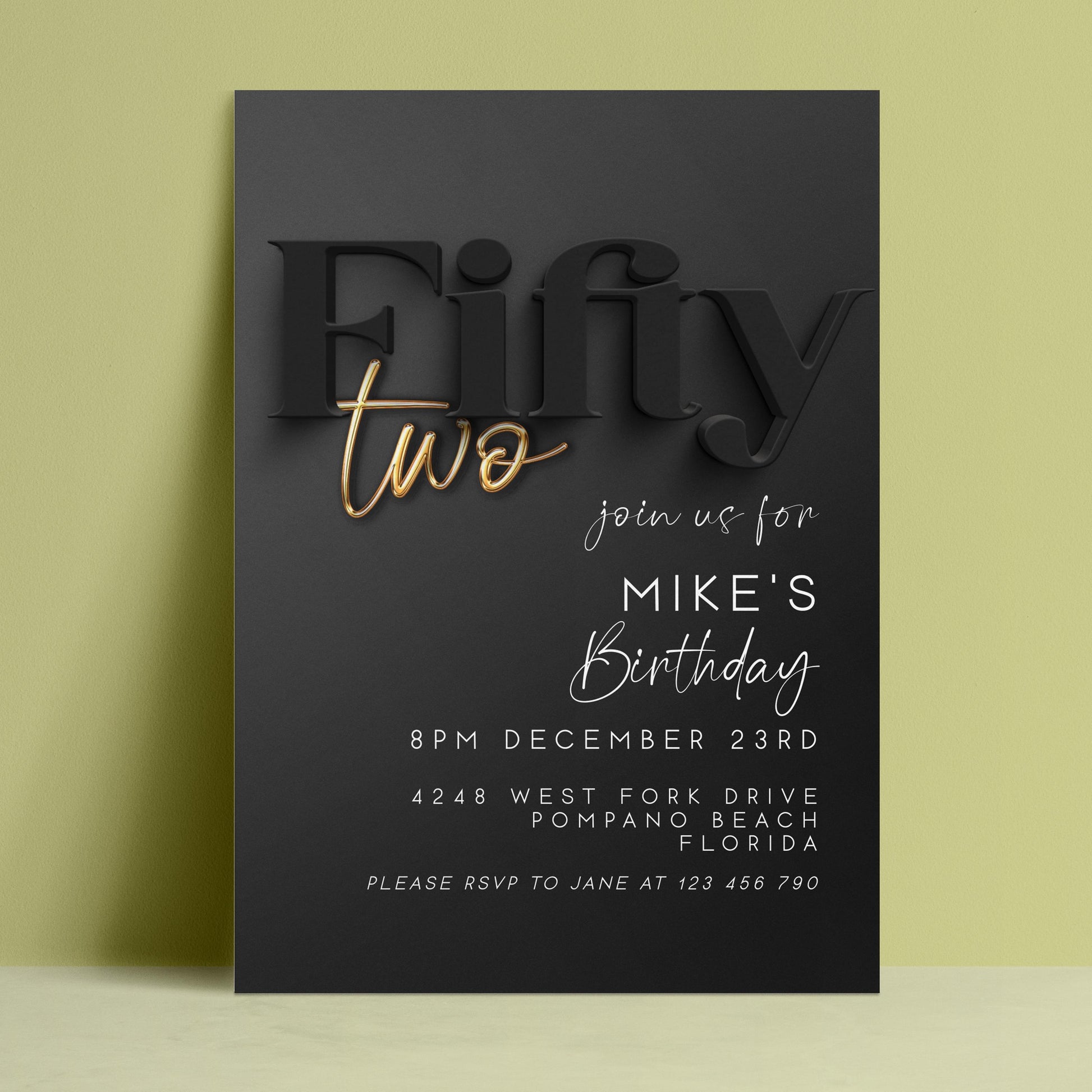 The image is a birthday invitation for Mike's 50th birthday.