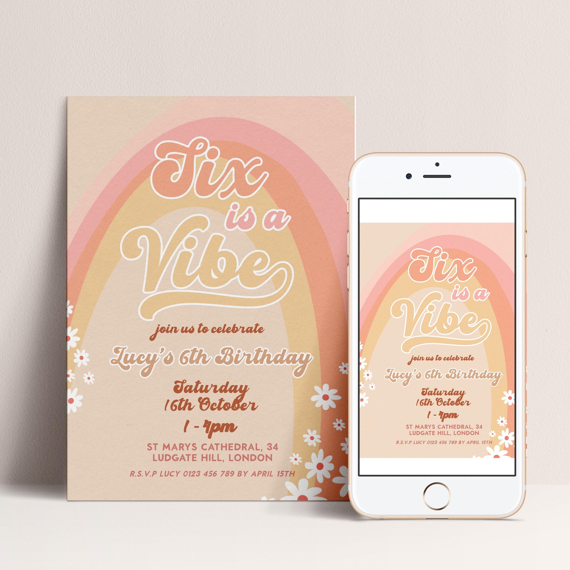 The image is a birthday invitation for a 6th birthday celebration.
