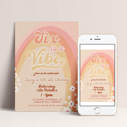 The image is a birthday invitation for a 6th birthday celebration.